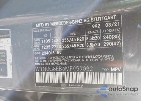 2021 Mercedes-Benz Glc 300 4Matic Suv from USA, damaged, VIN W1N0G8EB6MF959032